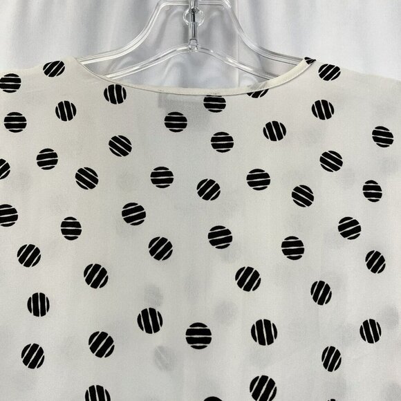 Van Heusen Key Hole 3/4 Sleeve Ruffle Blouse Ivory/Black Dotted Womens Medium - Picture 7 of 9